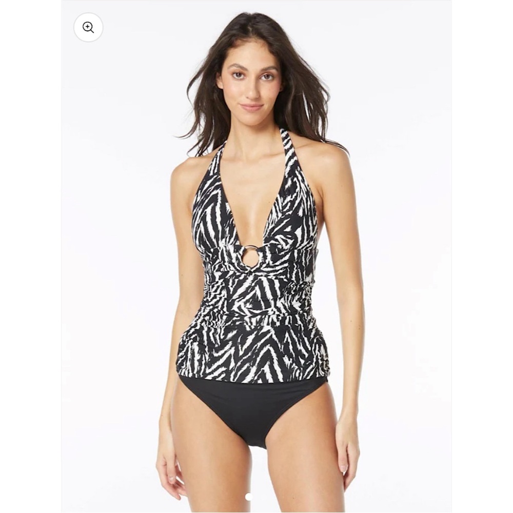 Carmen Marc Valvo Halter Tankini Top - Resort‎ Zebra black white SMALL